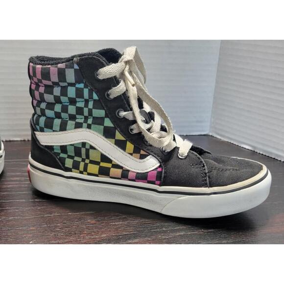 Vans Other - VANS Girl’s Rainbow Checkered High-Top Shoes Youth 1Y Missy Black